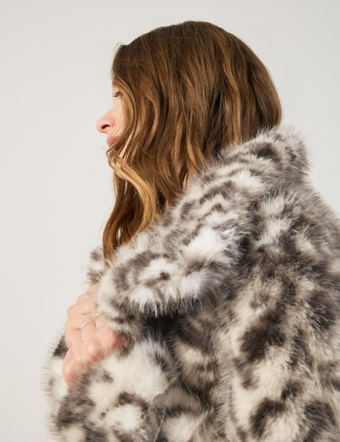 Faux fur jacket with a leopard print pattern