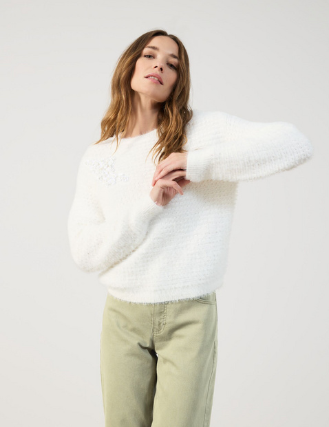 Fluffy jumper with sequin details in White GERRY WEBER