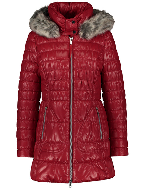 Shiny quilted jacket with faux fur