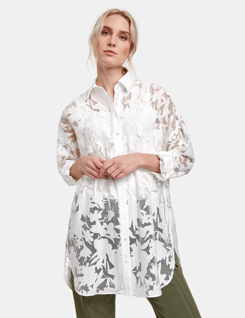 Long Blouse With Sheer Floral Pattern In White Gerry Weber