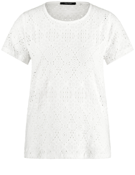 T-shirt in textured jersey with a lace look