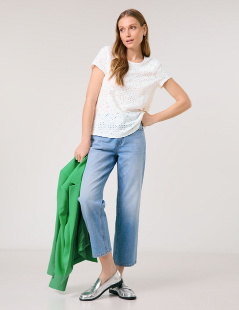 T-shirt in textured jersey with a lace look