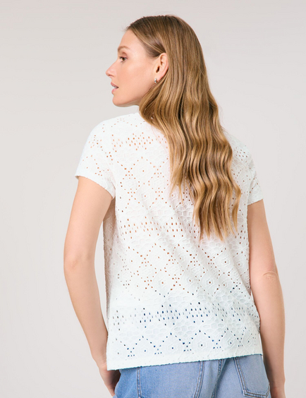 T-shirt in textured jersey with a lace look