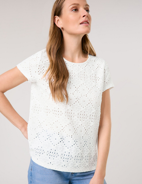 T-shirt in textured jersey with a lace look