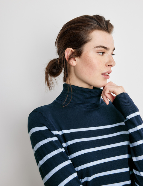 Polo neck jumper with stripes