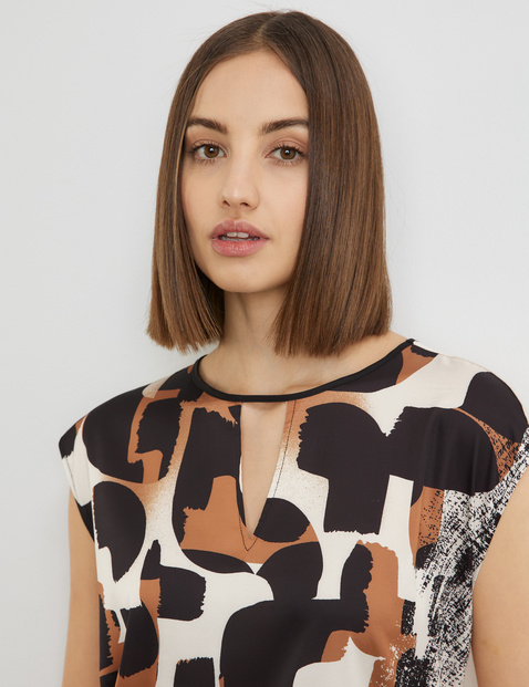 Top with a printed satin front