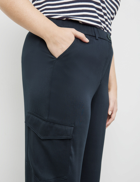 Stretch satin cargo trousers