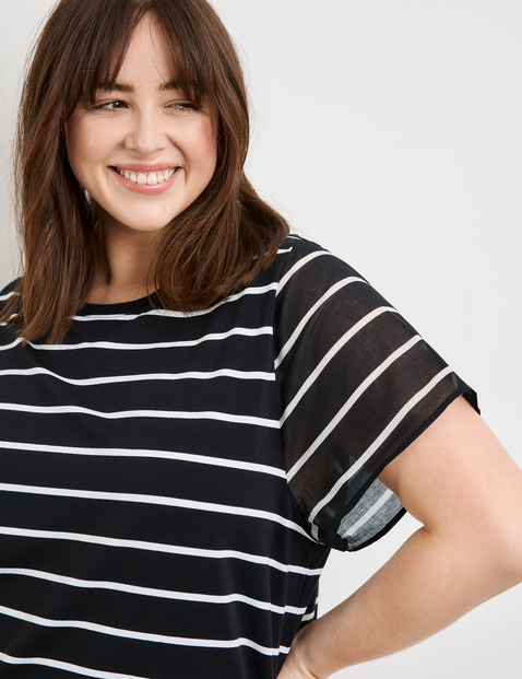 Striped top with fabric panelling