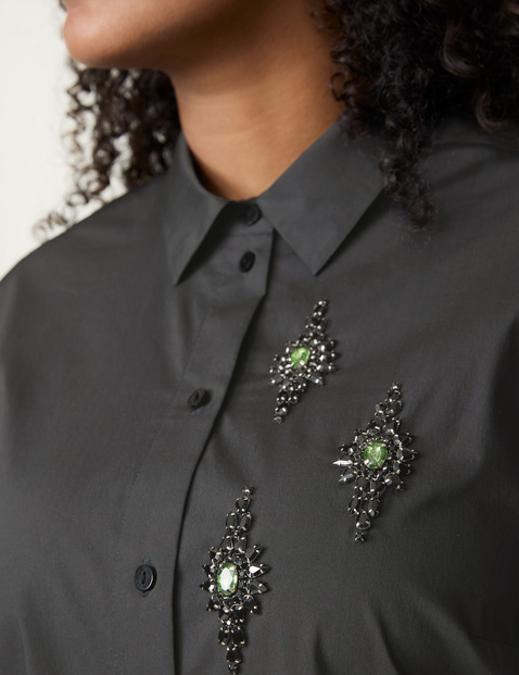 Elegant long blouse with rhinestone appliqués