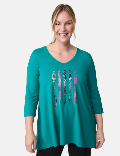 Uitlopend shirt met 3/4-mouwen en print op de voorkant