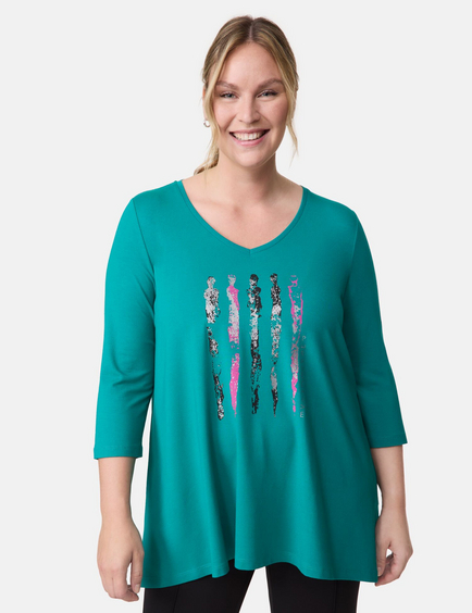 Uitlopend shirt met 3/4-mouwen en print op de voorkant