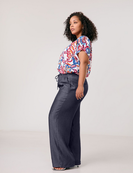 Soepele, wijde broek met denim-look Carlotta