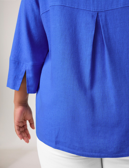 Blouse met 3/4-mouwen van viscose en linnen
