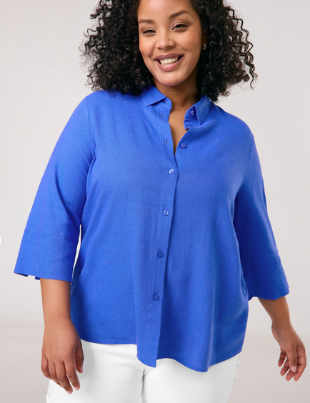 Blouse met 3/4-mouwen van viscose en linnen