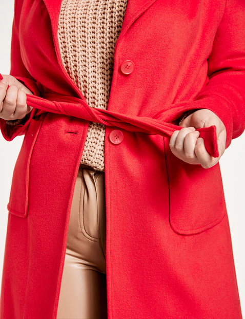 Wool coat with a tie-around belt