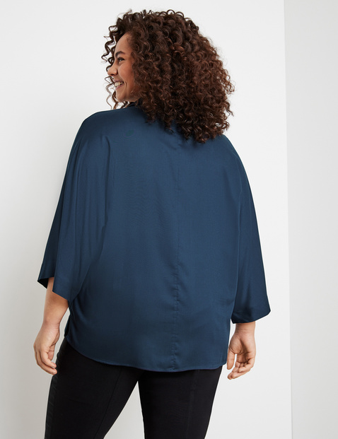 Blouse with wide, 3/4-length sleeves, EcoVero, Blue | SAMOON Plus Size