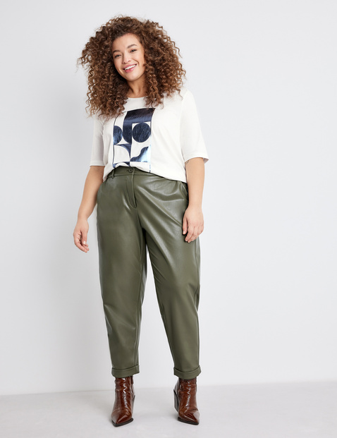 green faux leather trousers