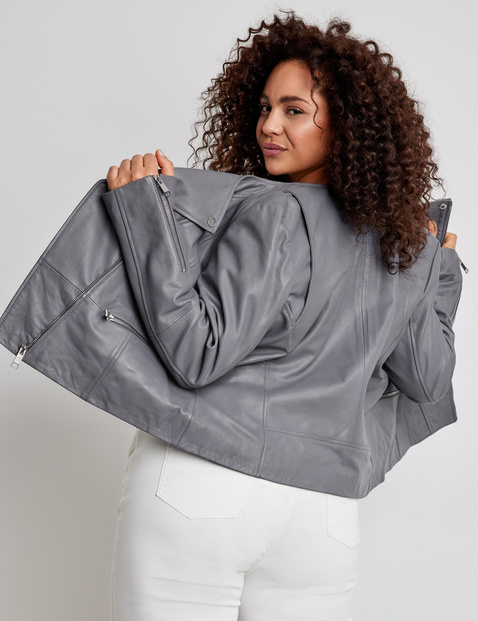 Ladies grey faux leather on sale jacket