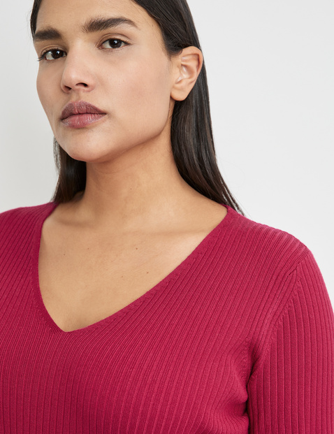 Rib knit jumper with mid-length sleeves
