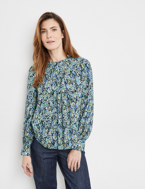 doneren Veronderstellen Neuropathie Floral long sleeve blouse with a stand-up collar in Blue | GERRY WEBER