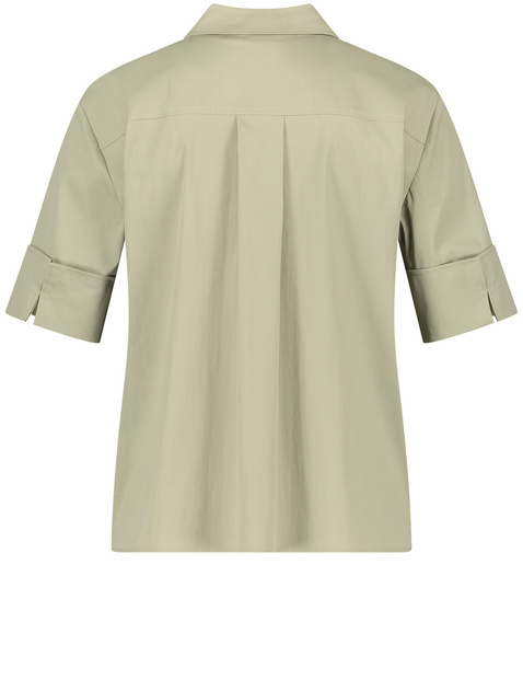 Women's Tunic Style Top - Short Sleeves / Side Slits / Khaki