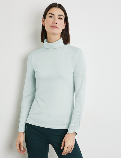 Longsleeve met col en rimpeling op de mouwen in Blauw GERRY WEBER