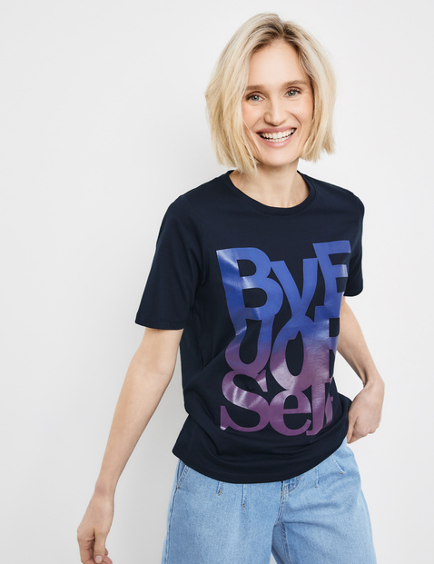 Mew Mew oud regelmatig T-shirt with printed lettering in Blue | GERRY WEBER