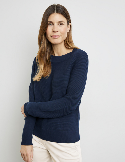 Textured knit jumper with raglan sleeves in Blue | GERRY WEBER