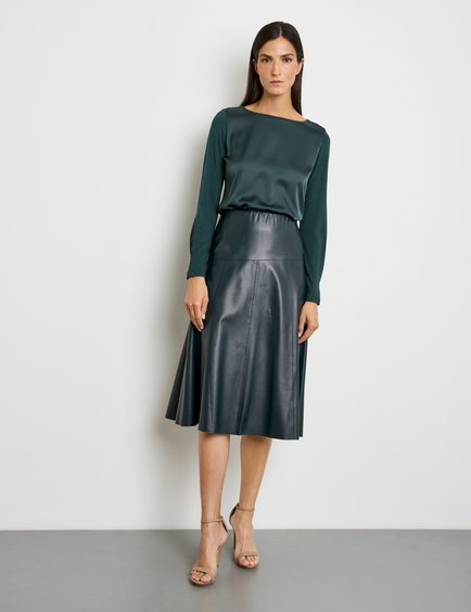 Green leather flare on sale skirt