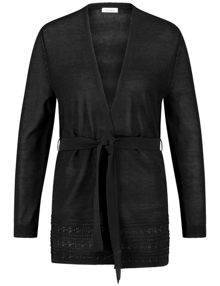 Open vest met gehaakte details en strikceintuur