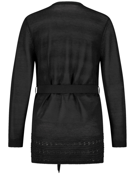 Open vest met gehaakte details en strikceintuur