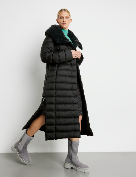 Long padded coat with side zips in Black GERRY WEBER