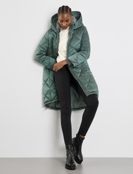 Padded coat with a large hood and faux fur in Blue GERRY WEBER