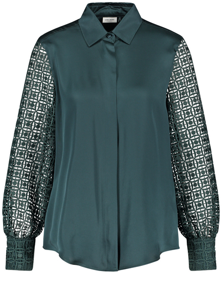 Fein schimmernde Bluse mit aus WEBER Ärmeln Lochspitze | Grün GERRY in