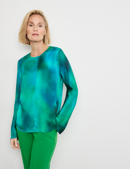 Patterned blouse top with slit sleeves in Green | GERRY WEBER