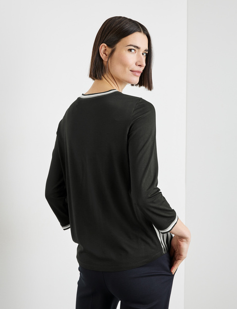 Blouse top with 3/4-length sleeves and fabric panelling in Black