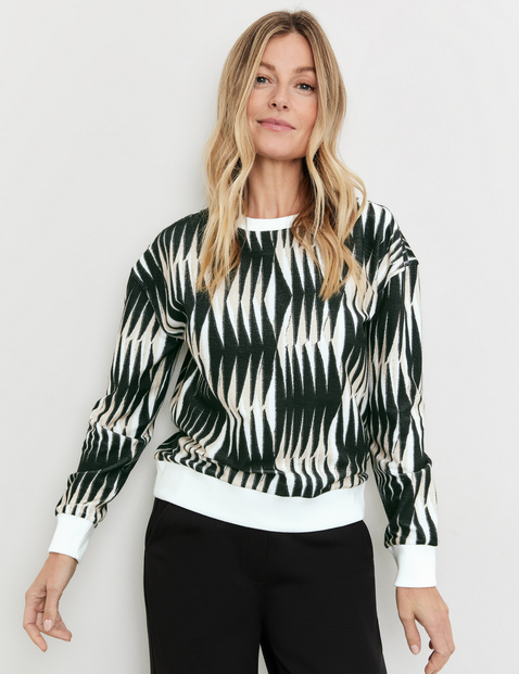 Patterned long sleeve cotton top in Black | GERRY WEBER