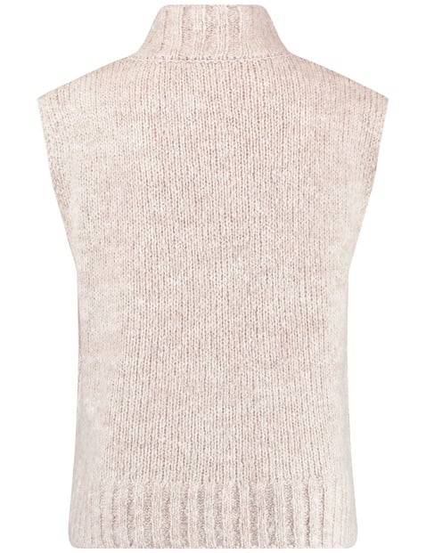 Sleeveless jumper with a stand up collar and percentage of wool in