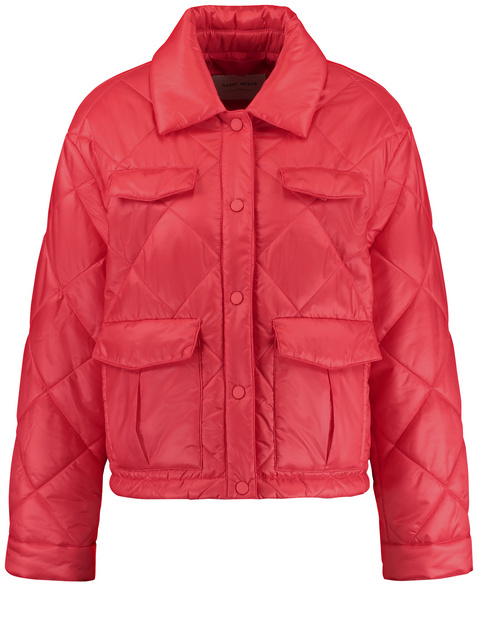 Cropped puffer jacket with a drawstring and patch pockets in Red