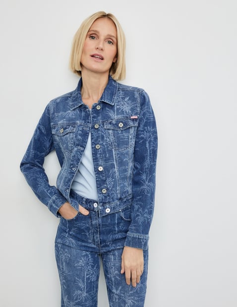 Denim jacket with a subtle palm tree design in Blue | GERRY WEBER