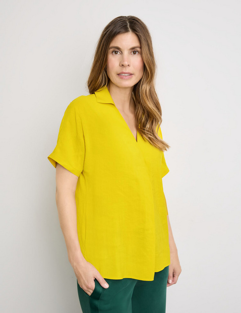 Flowing blouse with mid-length sleeves and box pleat in Yellow | GERRY ...