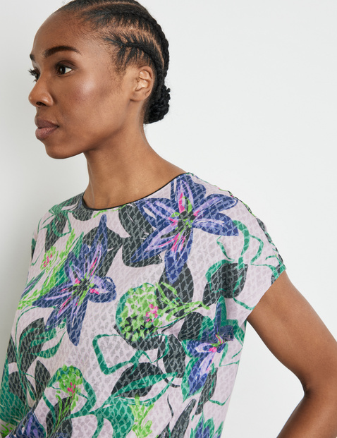 Shirt met bloemenmotief en burnt-out effect