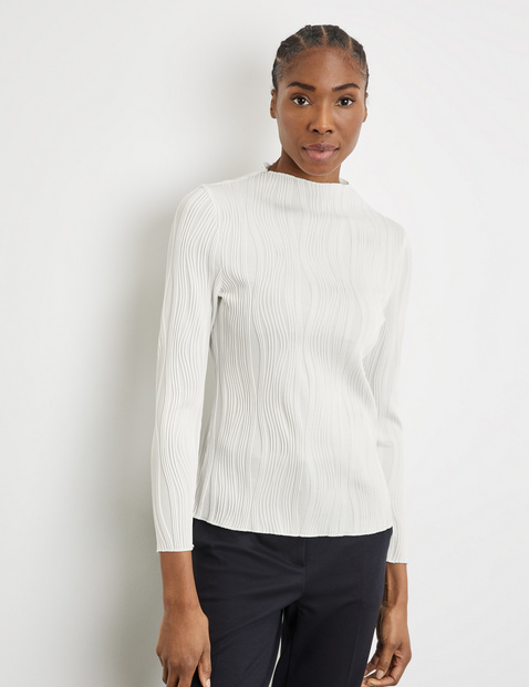 Long sleeve top made of wavy jersey in White | GERRY WEBER