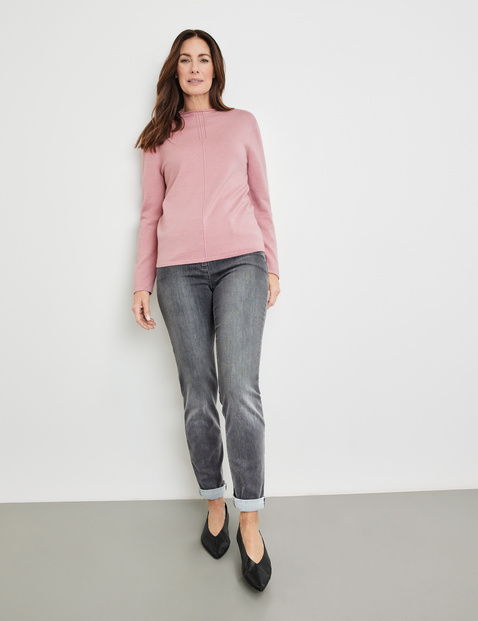 Turtleneck jumper with broderie anglaise in Pink