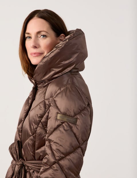 Long quilted coat with a waist belt in Brown GERRY WEBER