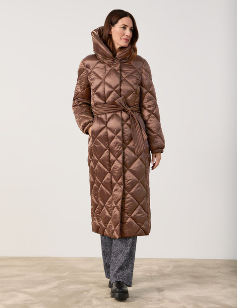 Long quilted coat with a waist belt in Brown GERRY WEBER