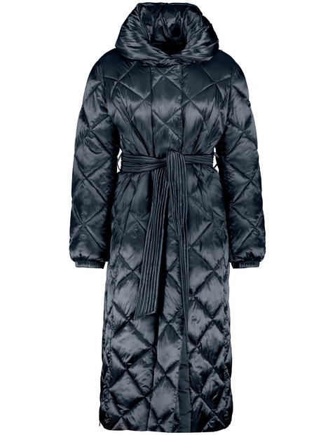 Long quilted coat with a waist belt in Blue GERRY WEBER