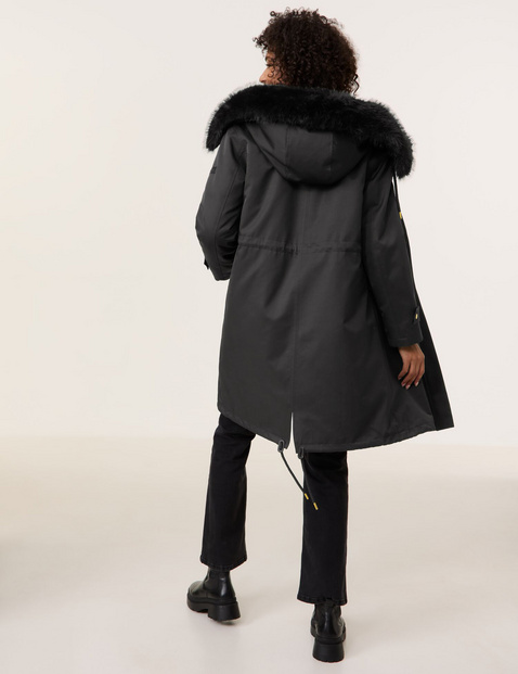 Lined coat with faux fur in Black GERRY WEBER