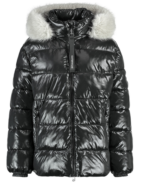 Outdoor jacket with a faux fur collar and shiny finish in Black GERRY WEBER