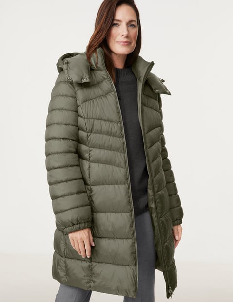 Quilted coat with a detachable hood in Green GERRY WEBER